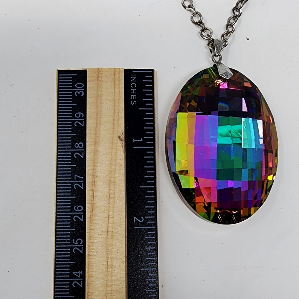 Silver Chain With Multicolor‎ Oval Large Pendant And Necklace - Picture 8 of 12